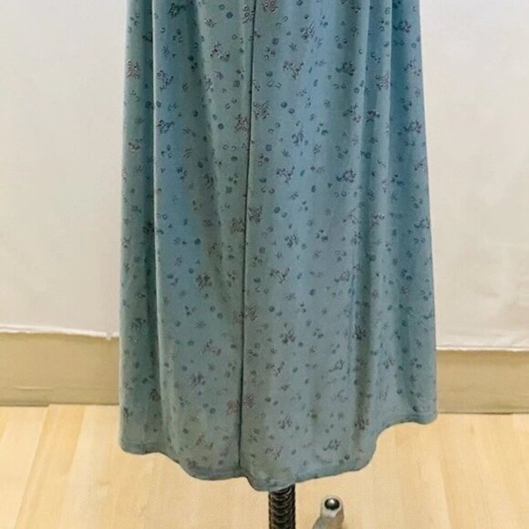 FOXCLUB Women Short Sleeve Pullover Casual Blue Floral Print Long Dress Medium - Picture 10 of 11